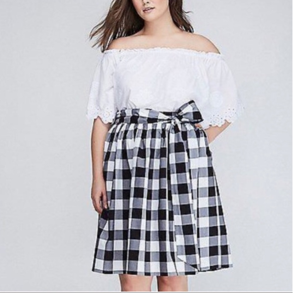 Lane Bryant Skirt Black White Gingham Check Bow